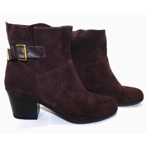 Franco Sarto Monument Burgundy Suede Slip On Buckle Ankle Boots Size 9M